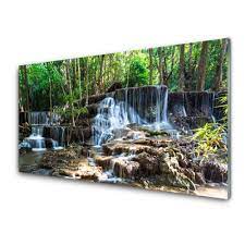 Glass Wall Art Waterfall Forest Nature
