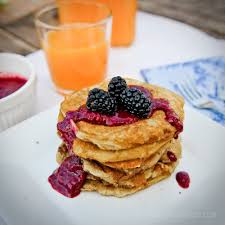 vegan pancakes with blackberry syrup