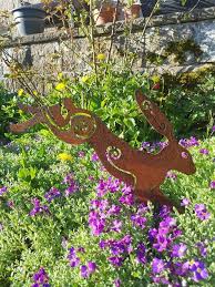 Leaping Rusty Metal Hare Pagan Garden