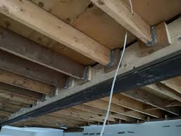 wood pieces holding joist to steel beam