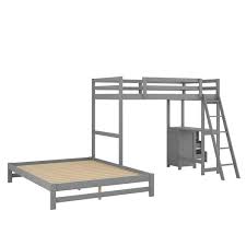 Full Wooden Bunk Bed With Built In Desk