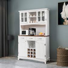 A white buffet can complement country chic decor, while a rustic sideboard will fit right in with a more industrial space. Buy Giantex Buffet Hutch Cabinet Kitchen Hutch Sideboard Buffet Cabinet On Storage Island Wood Kitchenware Server With 3 Large Drawers And 9 Wine Bottle Modulars White Online In Italy B08bk11fxq