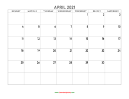 Print and list all your holidays and notes. April 2021 Calendars Calendar Quickly
