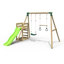 rebo wooden swing set plus deck slide
