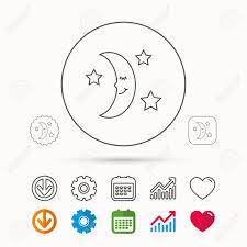 Night Or Sleep Icon Moon And Stars Sign Crescent Astronomy