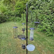 wild bird feeding station with five