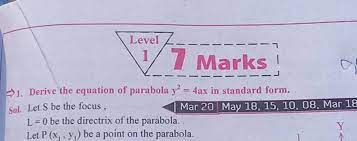 Derive The Equation Of Parabola Y2 4ax