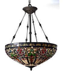Dale Tiffany Th15120 Fire Opal 3 Light 22 Inch Tiffany Bronze Inverted Hanging Fixture Ceiling Light
