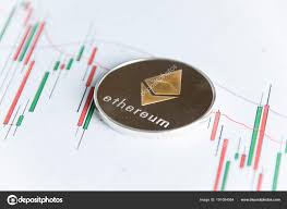 Gold Ethereum Cryptocurrency Coin On Candlestick Trading