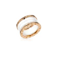 Bvlgari B Zero1 18 K Rose Gold White Ceramic Ring Size 56