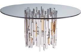 Glass top tables are extremely popular since they can easily match with a variety of styles. Artistica Cityscape Cityscape Round Dining Table With 60 Inch Glass Top Belfort Furniture Dining Tables