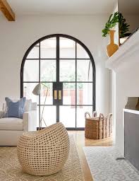 arched glass and steel double doors