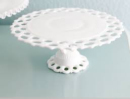 Vintage Lace Milk Glass Cake Stand The