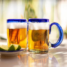 Mexican Beer Glasses With Cobalt Handle