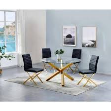 Gold Modern Round Glass Dining Table