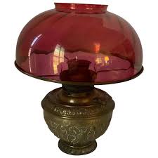 Large Cranberry And Brass Oil Lamp