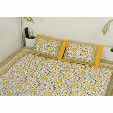 Fl Print Cotton Yellow Double Bed