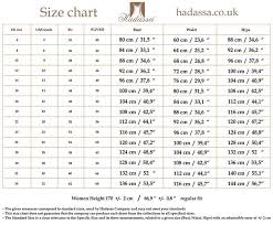 Hadassas Size Chart
