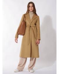 Belted Camel Pure Cashmere Coat With