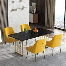 metal yellow 4 seater dining table set