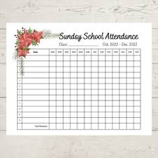 fl sunday school attendance sheet
