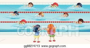Download 741 kids swimming free vectors. Vector Art Kids Practice Swimming In The Pool Clipart Drawing Gg88274713 Gograph