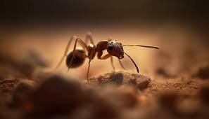 black ant on a rock with blur background