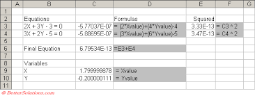 excel data ysis simultaneous equation