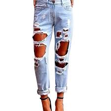 Womens Ripped Destroyed Hole Boyfriend Jeans Casual Loose Denim Skinny Pants Trousers