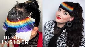 Purple and black hair is not something unusual on its own. Hair Colorist Dyes Her Own Bangs Rainbow Youtube