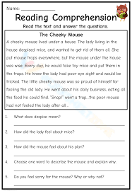 short story with questions worksheets