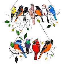 Multicolor Birds On A Wire Stained