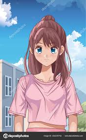 Young girl hentai style character outdoor scene Stock Vector by ©jemastock  332245742