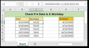 excel formula check if date is workday