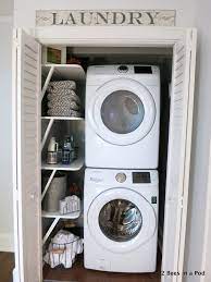 Only taking up around two feet of space, a washer and dryer can easily fit into a closet space and be hidden away for a better aesthetic. Laundry Closet Makeover Reveal 2 Bees In A Pod