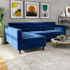 Ocean 102 In W Square Arm 2 Piece L Shaped Velvet Living Room Left Facing Corner Sectional Sofa In Blue Seats 4