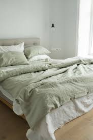 3 Piece Linen Bedding Set In Sage Green