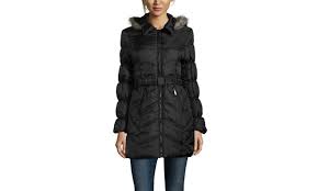 Yoki Puffer Coat With Faux Fur Lined Hood And Belt