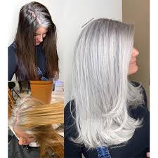 Salt pepper long layers haircuts before and after : How To Transition Box Dye Color To All Over Gray Or Silver