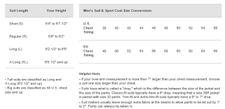 Mens Suit Sport Coat Size Conversion Chart