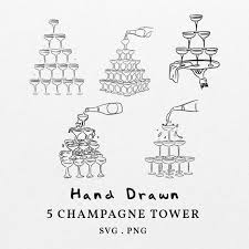 Hand Drawn Flowing Champagne Tower And