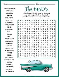 50s music quiz (round 1) quiz questions and answers. 1950 S Culture Word Search Worksheet Activity By Puzzles To Print
