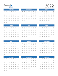 2022 year on one page calendar (grid). 2022 Calendar Pdf Word Excel