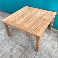 The outdoor bronson coffee table features a turbo or walnut travertine top with notched corners that rests atop a powder coated steel base with teak feet. Solid Teak Wood Large Square Coffee Table Garden Outdoor Furniture