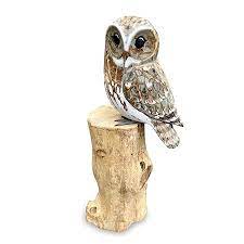 Handpainted Owl On Root Wood Hand