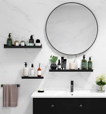 A complement to any style of home decor,a complement to any this beautiful mirror features a clean and classic gray finish. Black Bathroom Shower Shelf Multifunction Wall Mounted Bathroom Vanity Mirror Storage Rack Floating Shelf Bathroom Accessories Bathroom Shelves Aliexpress