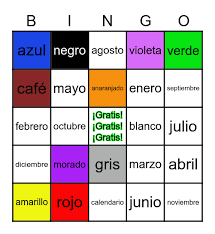 colores y meses bingo card