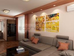 Съвременен интериор в хола с неутрална цветна боя. Acherno Obzavezhdane Na Apartament V Topli Tonove