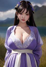 women, Asian, Chinese women, brunette, Pastania, cleavage, big boobs,  looking at viewer, artwork, Stable Diffusion, dress, outdoors, Chinese  dress, flower in hair, portrait display, earring, AI art | 2816x4096  Wallpaper - wallhaven.cc