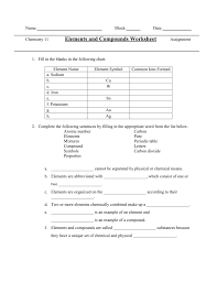 Elements And Compounds Worksheet